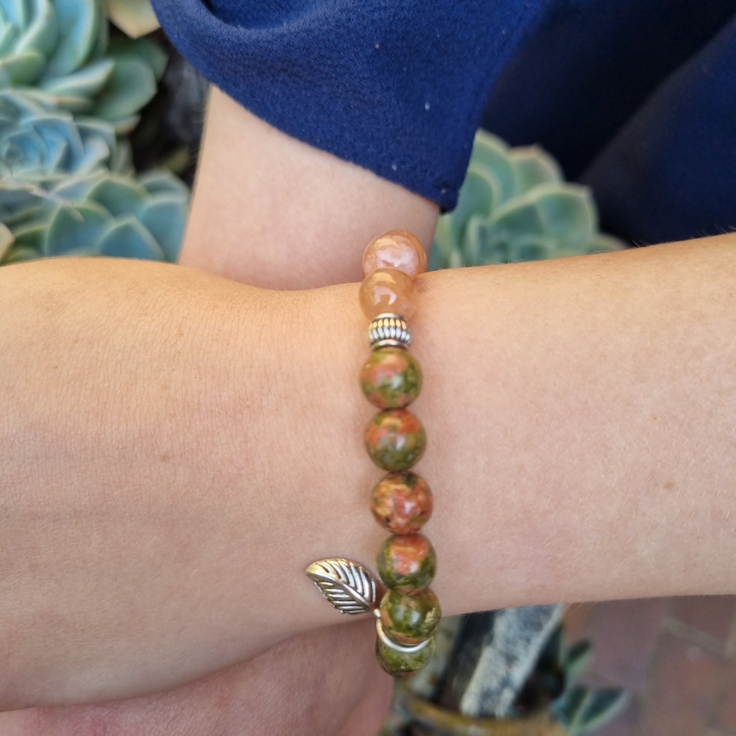 Unakite & Sunstone Gemstone Bracelet