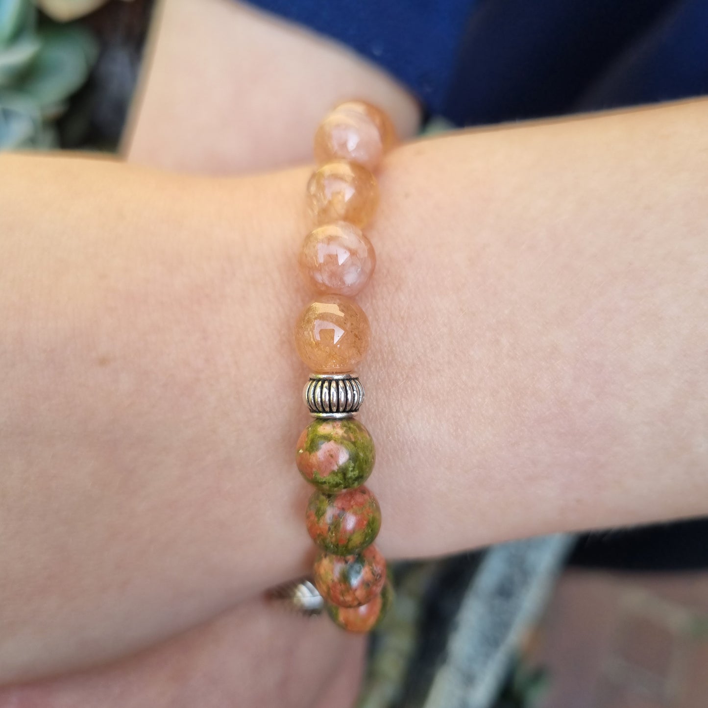Unakite & Sunstone Gemstone Bracelet