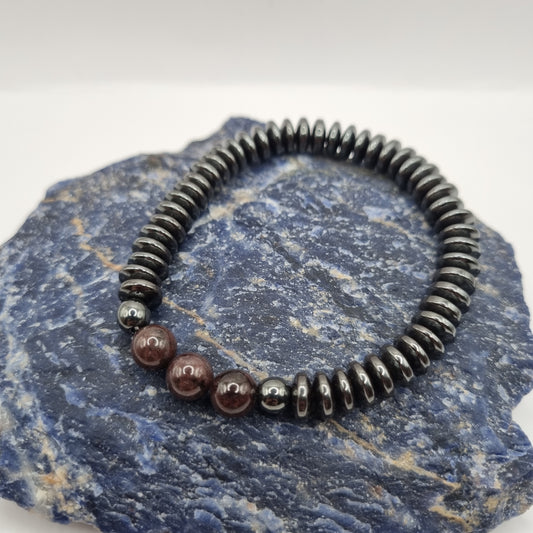 Men's Hematite & Garnet Bracelet