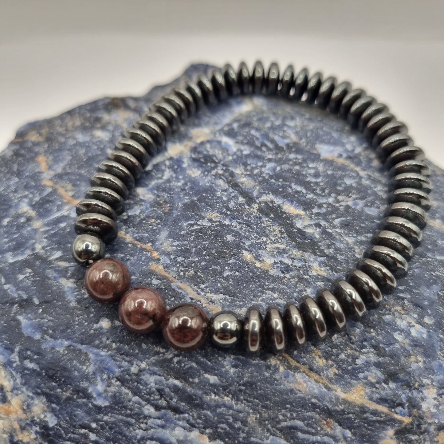 Men's Hematite & Garnet Bracelet
