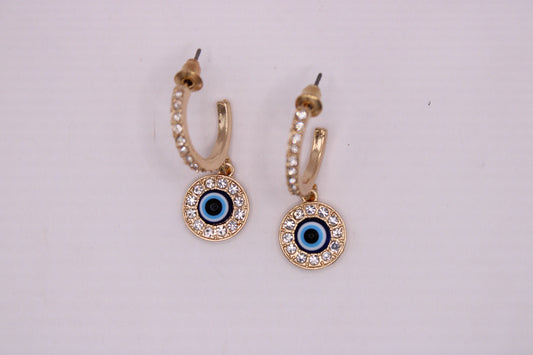 Gold Evil Eye Rhinestone Earrings