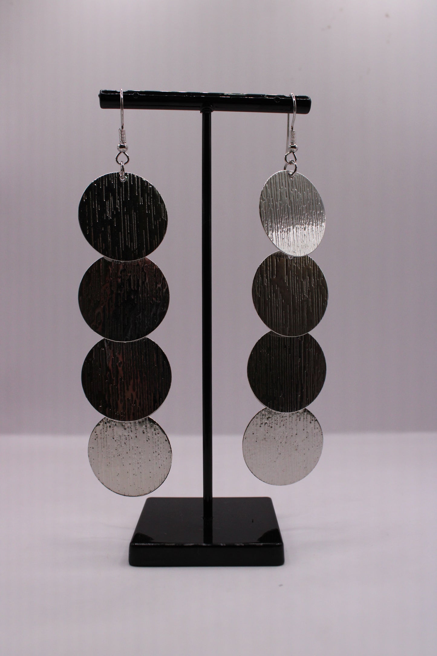 Silver Disk Drop Earrings