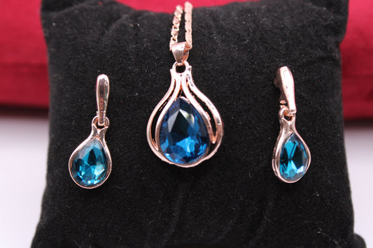 Rhinestone Waterdrop Pendant and Earrings Set