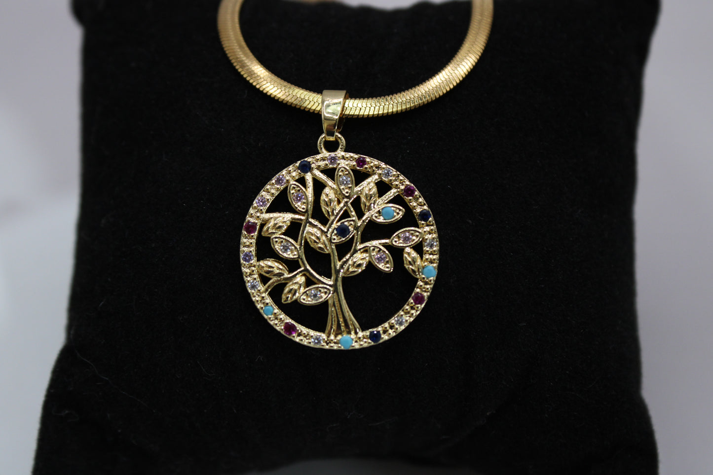 18k Gold Plated Stainless Steal Tree of Life & Rhinestone Necklace and Chain