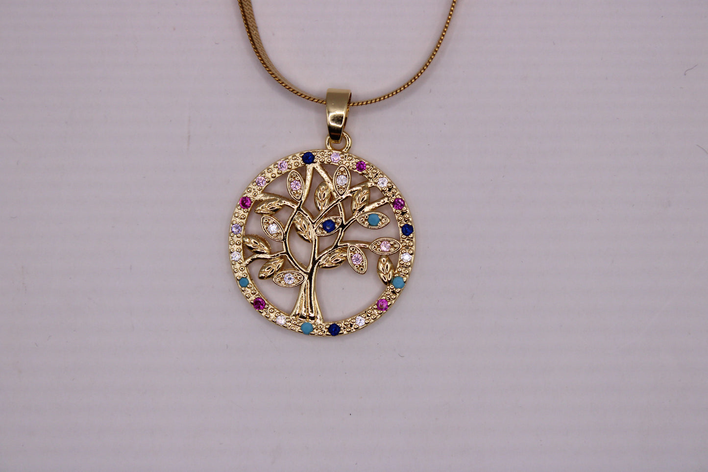 18k Gold Plated Stainless Steal Tree of Life & Rhinestone Necklace and Chain