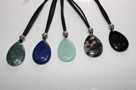 Adjustable Gemstone Tear Drop Pendants