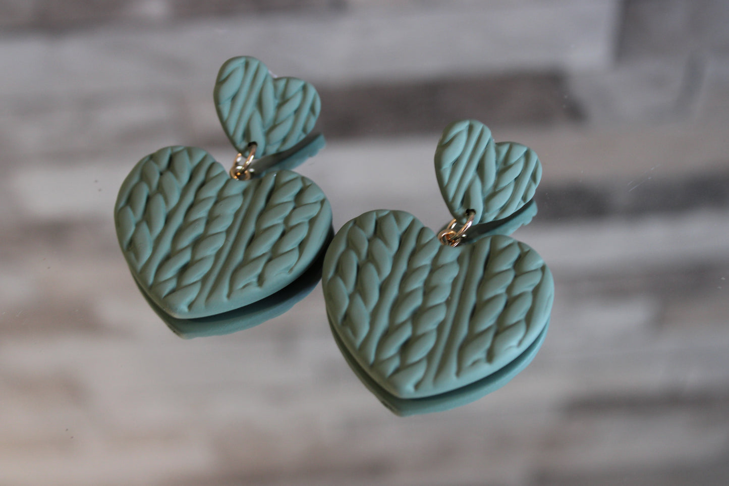 Green Clay Heart Earrings