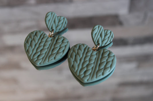 Green Clay Heart Earrings